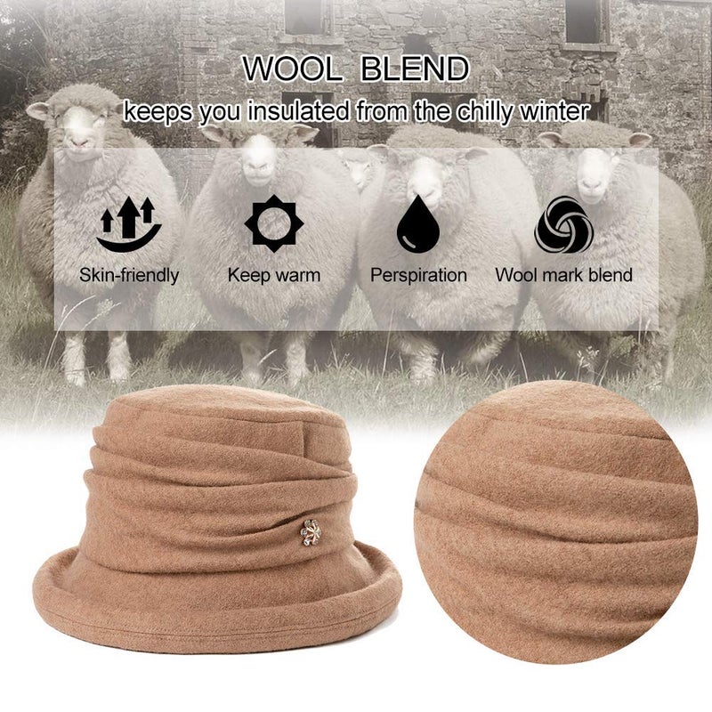 Comhats Winter Cloche Bucket Hat for Women Wool Elegant Dress 1920s Vintage Fedora Bowler Church Derby Party Ladies Medium Black - Image 5